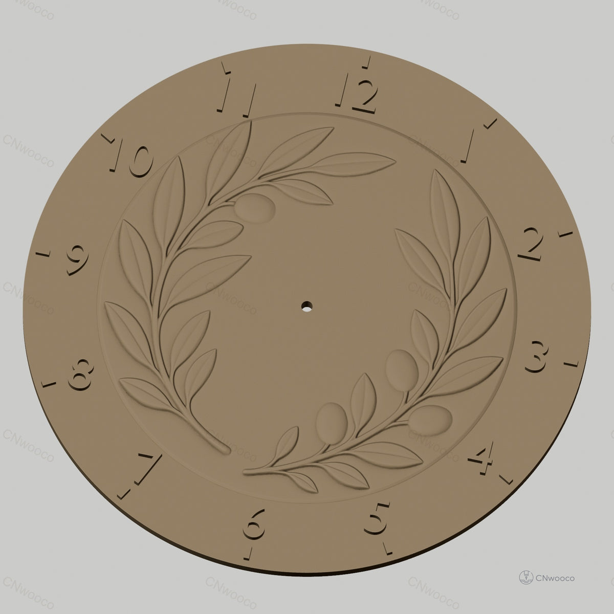 Fichier CNC & impression 3D horloge murale couronne d'olivier en relief STL