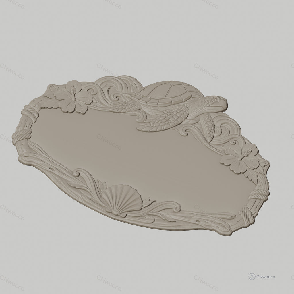 Fichier CNC & impression 3D enseigne décorative tortue marine et coquillages, STL très haute qualité