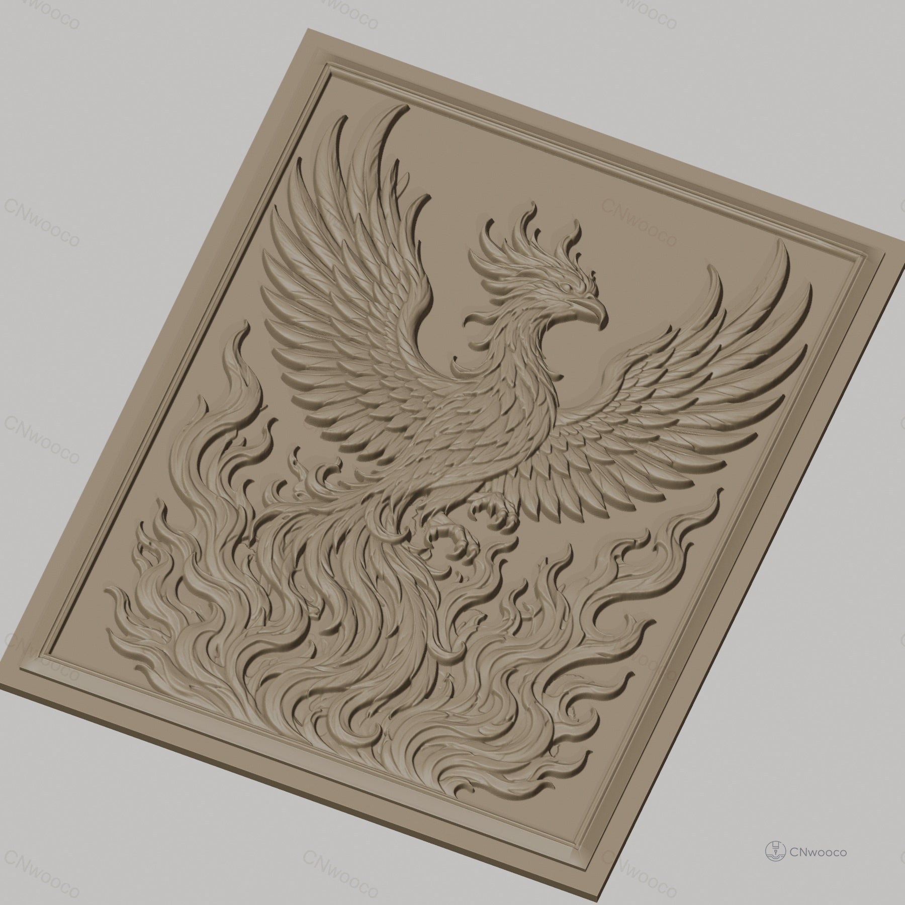Fichier CNC & impression 3D phénix, oiseau mythique en flammes, haute qualité relief STL