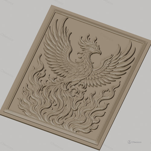 Fichier CNC & impression 3D phénix, oiseau mythique en flammes, haute qualité relief STL