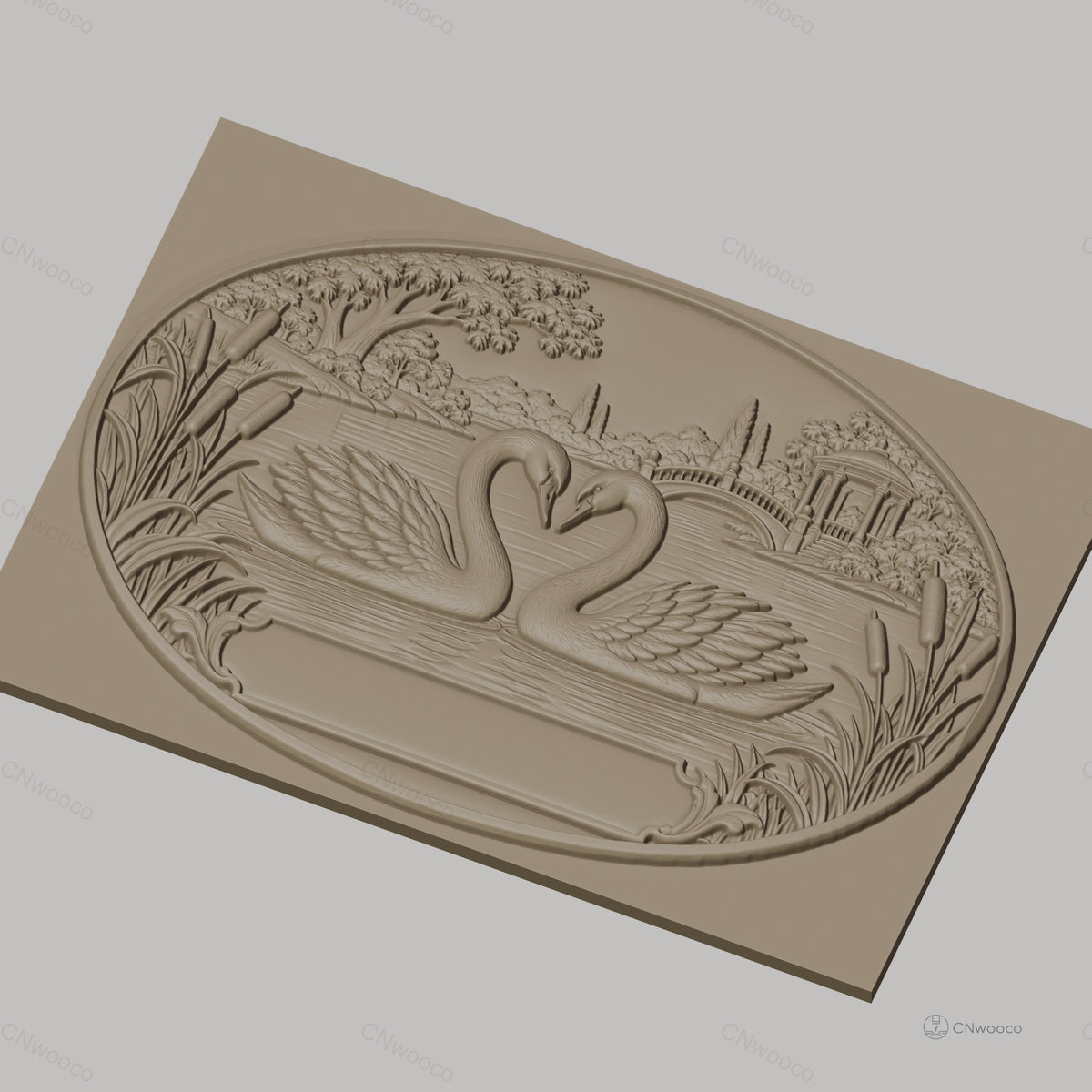 Fichier CNC & impression 3D cygnes sur lac, pont et pavillon, haute qualité relief STL