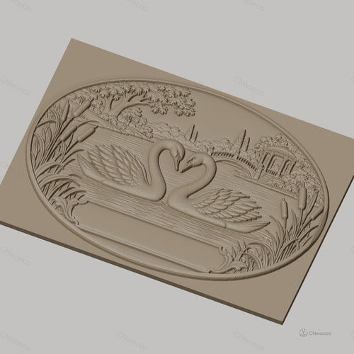 Fichier CNC & impression 3D cygnes sur lac, pont et pavillon, haute qualité relief STL