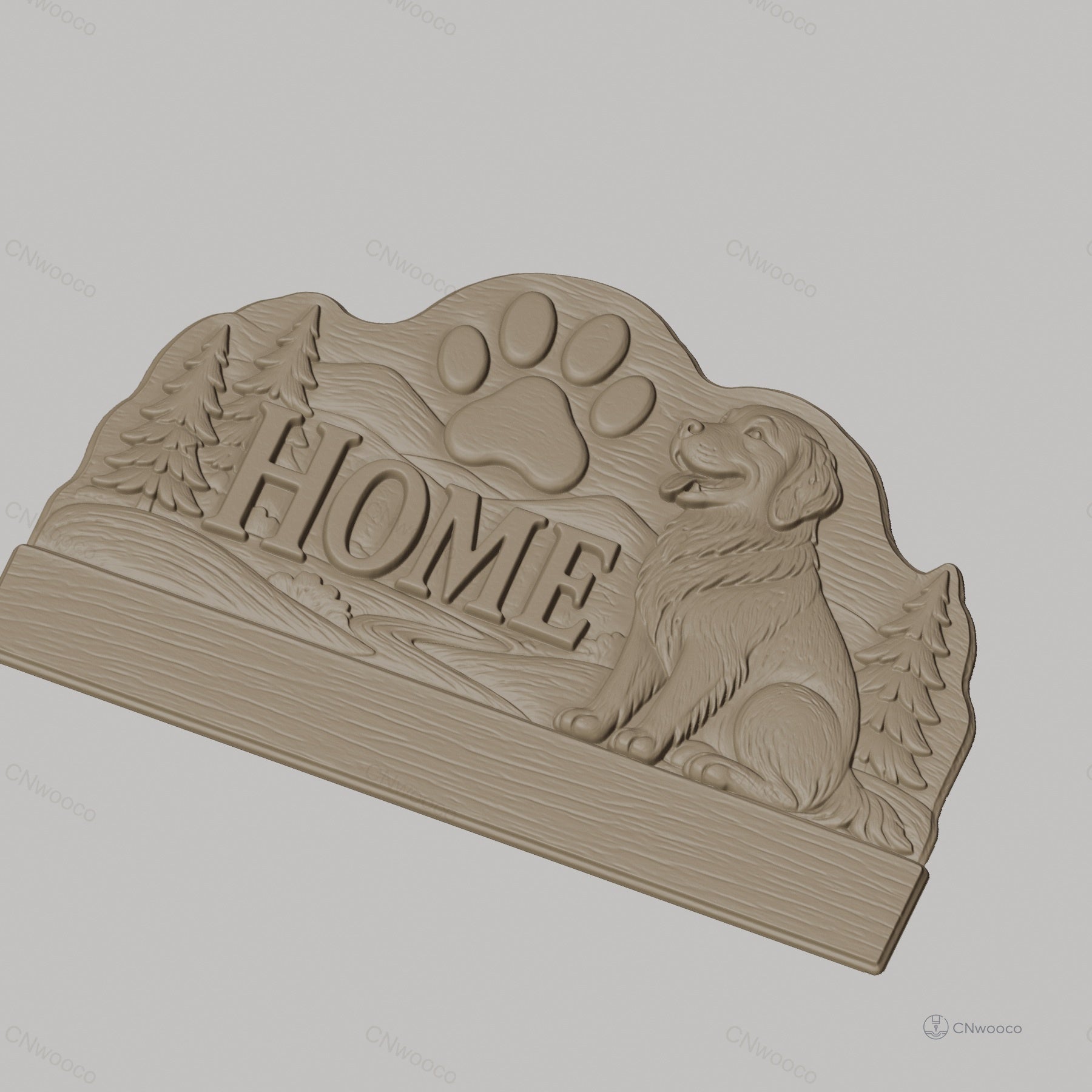 Fichier CNC porte-clés mural enseigne murale chien et patte, décor accueil HOME, STL très haute qualité