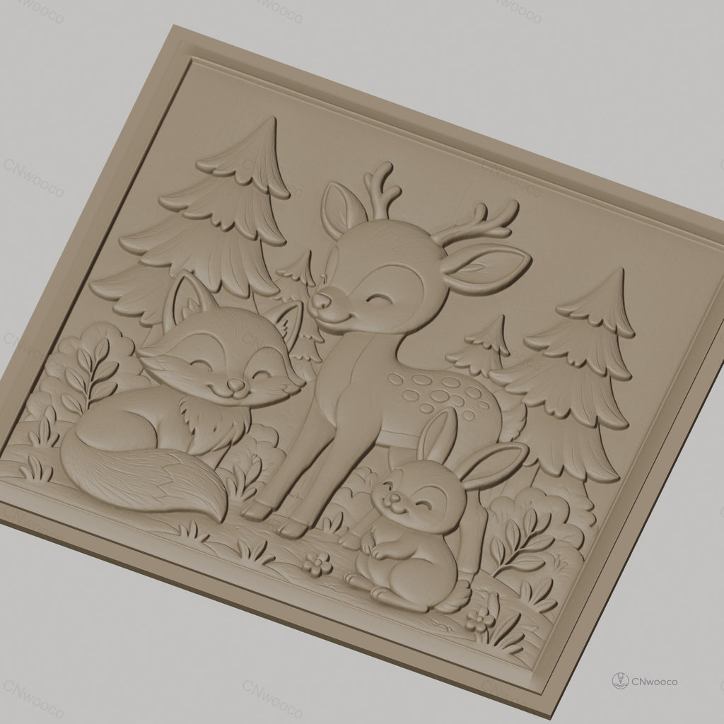 Fichier CNC & impression 3D animaux de la forêt, renard, cerf, lapin, arbres, haute qualité relief STL
