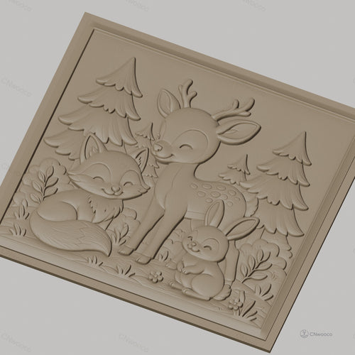 Fichier CNC & impression 3D animaux de la forêt, renard, cerf, lapin, arbres, haute qualité relief STL