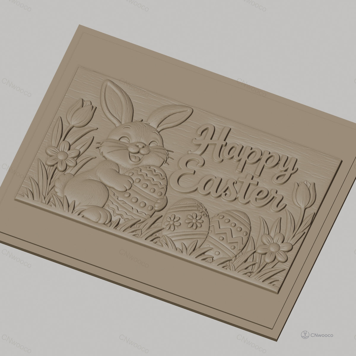 Fichier CNC & impression 3D Lapin de Pâques, oeufs décorés et fleurs, haute qualité relief STL
