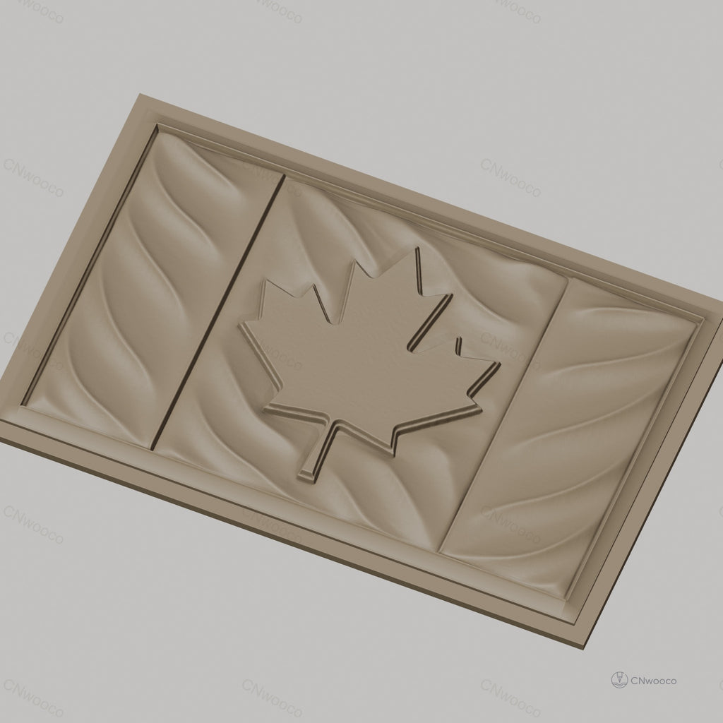 Fichier CNC & impression 3D drapeau canadien, feuille d'érable avec relief ondulé, haute qualité relief STL