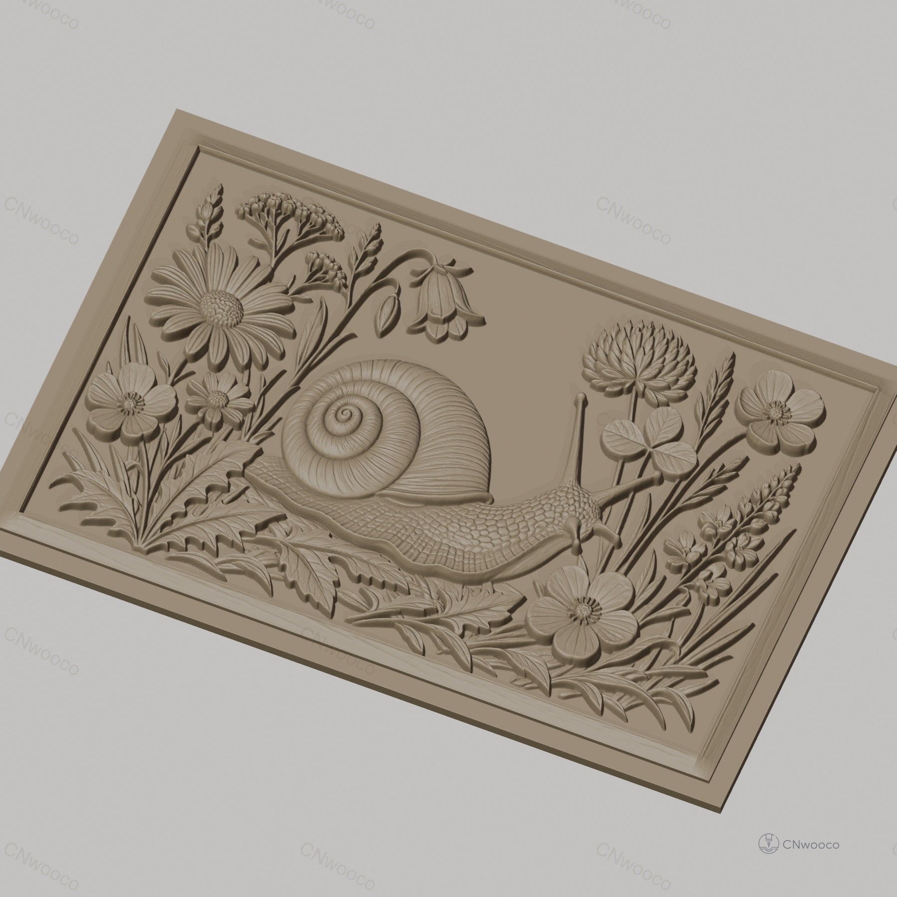Fichier CNC & impression 3D escargot et fleurs, relief floral détaillé haute qualité relief STL