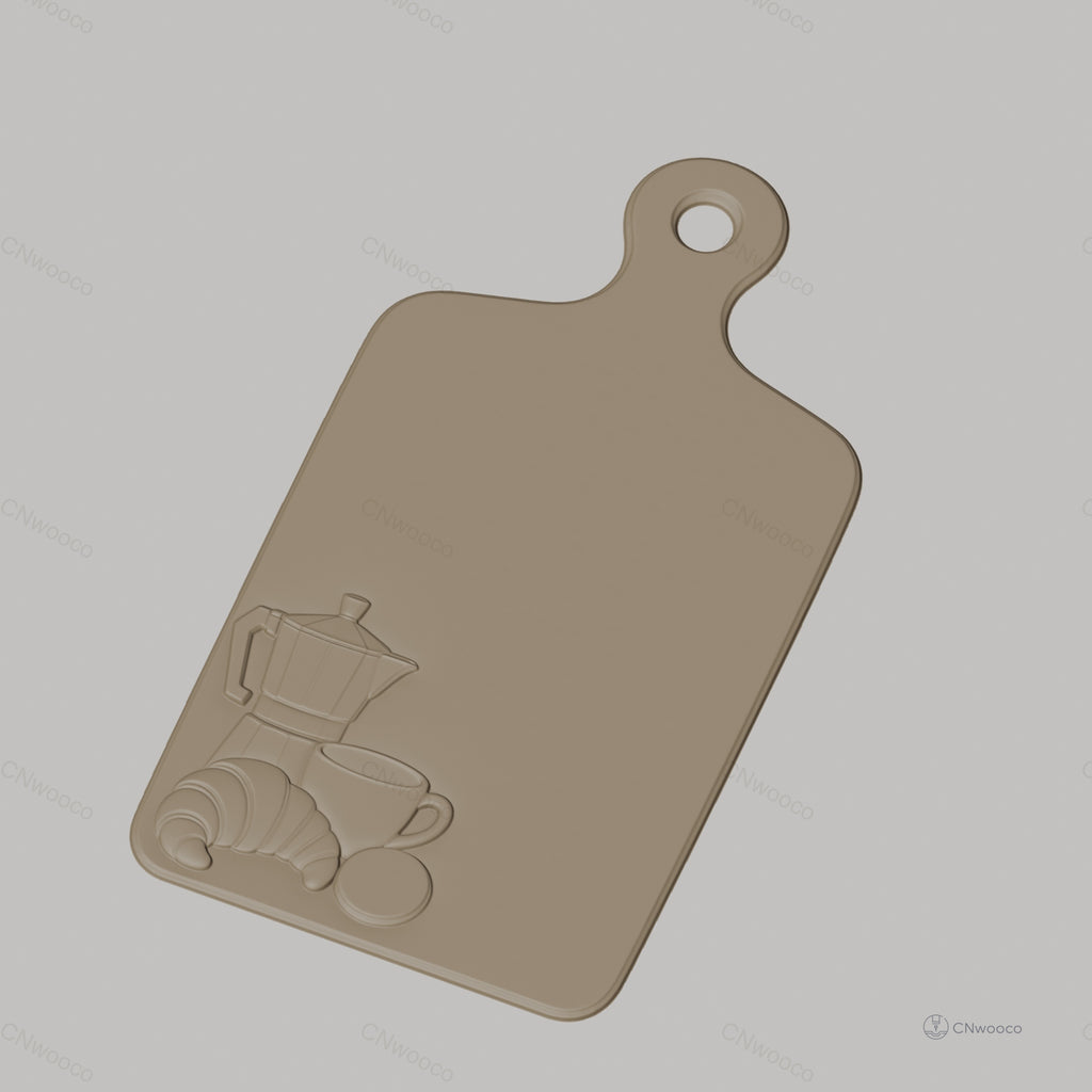 Fichier CNC motif petit déjeuner, café, croissant, tasse, bas-relief pour sculpture sur bois, STL