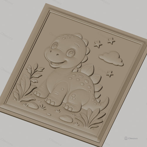 Fichier CNC & impression 3D dinosaure mignon, étoiles, nuage et plantes, haute qualité relief STL