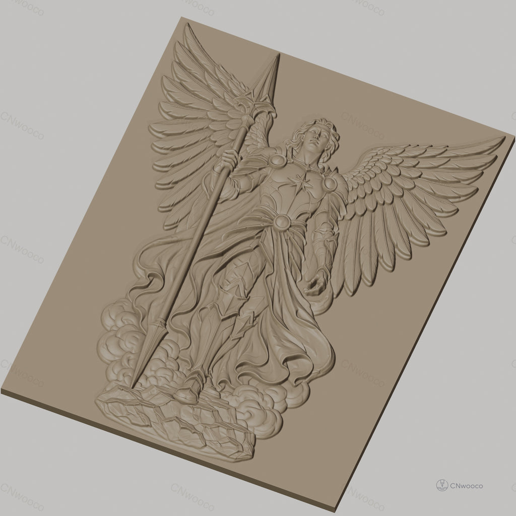 Fichier CNC & impression 3D ange guerrier avec lance et ailes, haute qualité relief STL