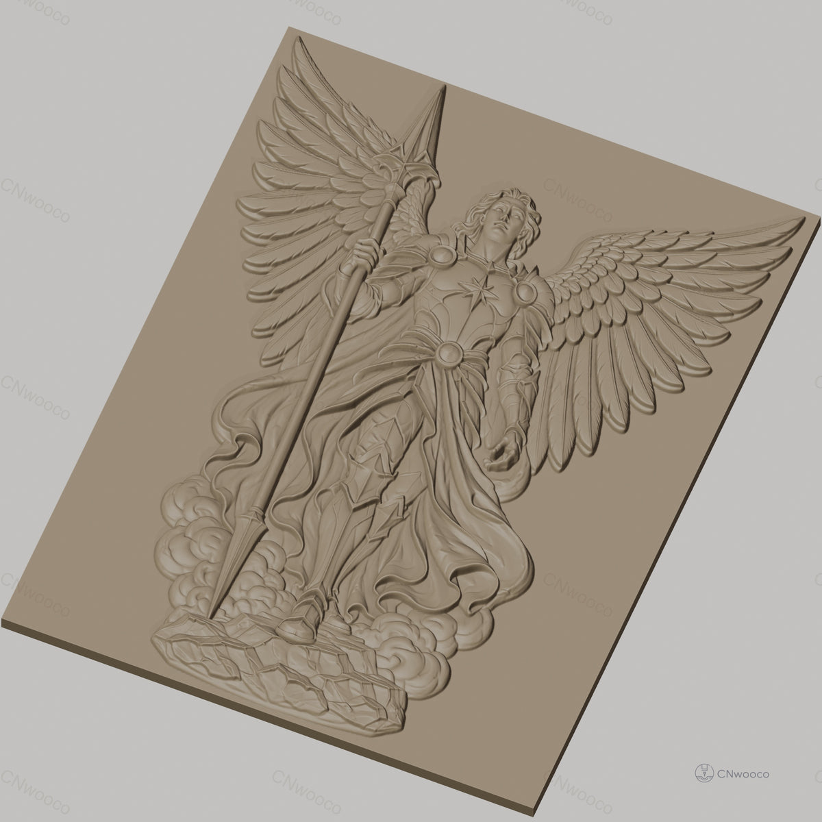 Fichier CNC & impression 3D ange guerrier avec lance et ailes, haute qualité relief STL