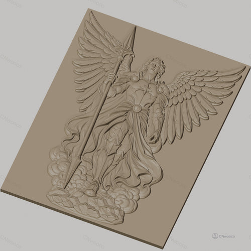 Fichier CNC & impression 3D ange guerrier avec lance et ailes, haute qualité relief STL