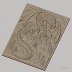 Fichier CNC & impression 3D dragon mythique, château médiéval et montagnes, haute qualité relief STL