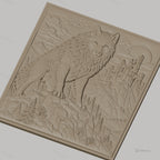 Fichier CNC & impression 3D loup debout sur rocher avec château médiéval, haute qualité relief STL