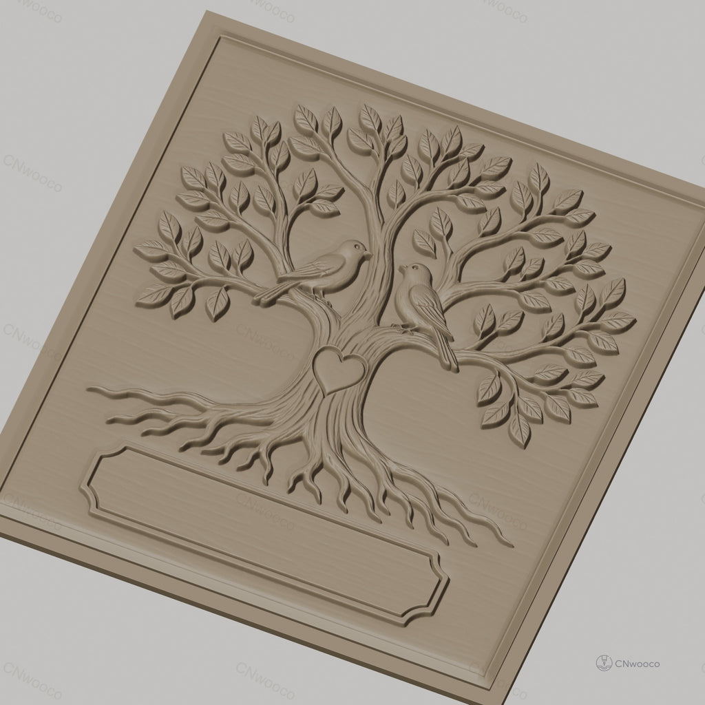 Fichier CNC & impression 3D arbre de l'amour, oiseaux sur branches avec cœur, haute qualité relief STL