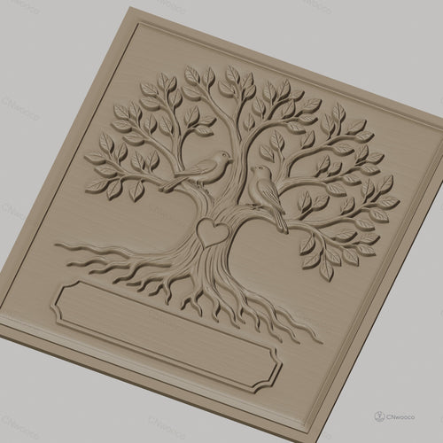 Fichier CNC & impression 3D arbre de l'amour, oiseaux sur branches avec cœur, haute qualité relief STL
