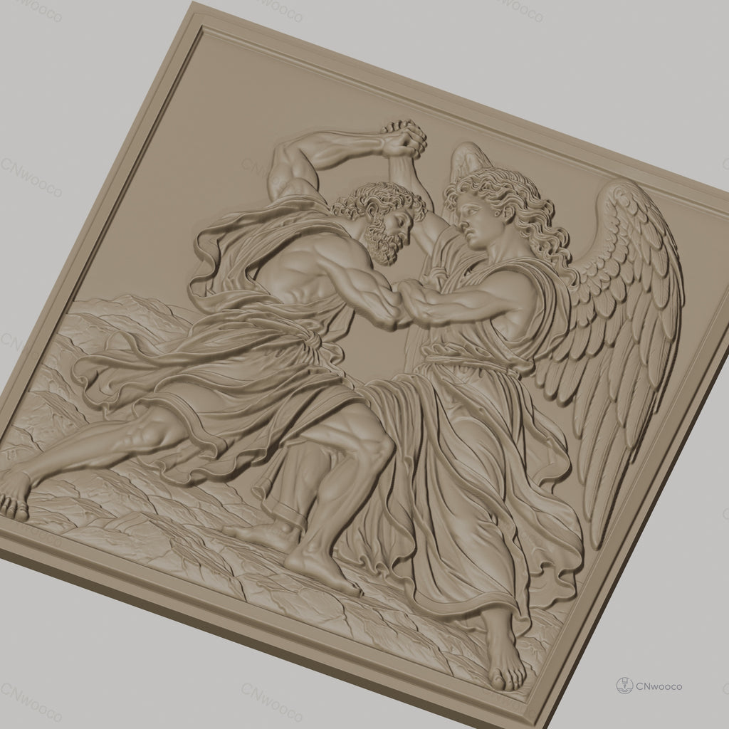 Fichier CNC & impression 3D combat entre un homme musclé et un ange ailé, haute qualité relief STL