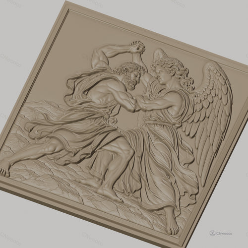 Fichier CNC & impression 3D combat entre un homme musclé et un ange ailé, haute qualité relief STL