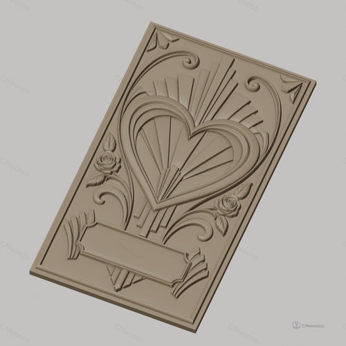 Fichier CNC & impression 3D relief coeur avec roses et motif art déco haute qualité relief STL