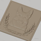 Fichier CNC & impression 3D chien berger allemand, tête de chien avec couronne de laurier, haute qualité relief STL