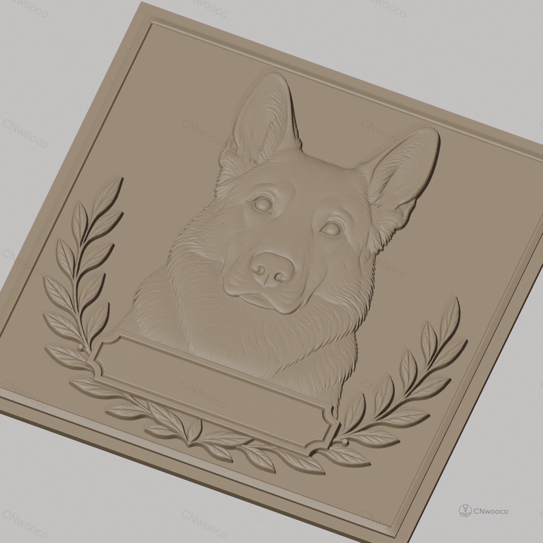 Fichier CNC & impression 3D chien berger allemand, tête de chien avec couronne de laurier, haute qualité relief STL
