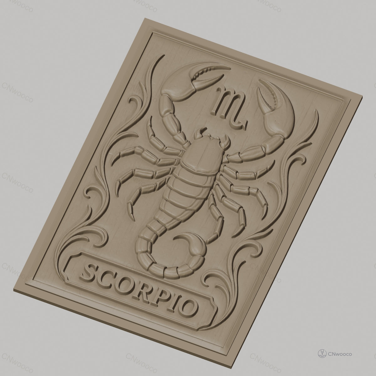 Fichier CNC & impression 3D thème astrologique Scorpion, relief scorpion zodiacal orné, haute qualité relief STL
