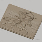 Fichier CNC & impression 3D cavalier archer à cheval tir à l'arc, paysage montagne relief, haute qualité relief STL