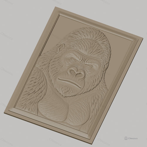Fichier CNC & impression 3D gorille, portrait animal détaillé, haute qualité relief STL