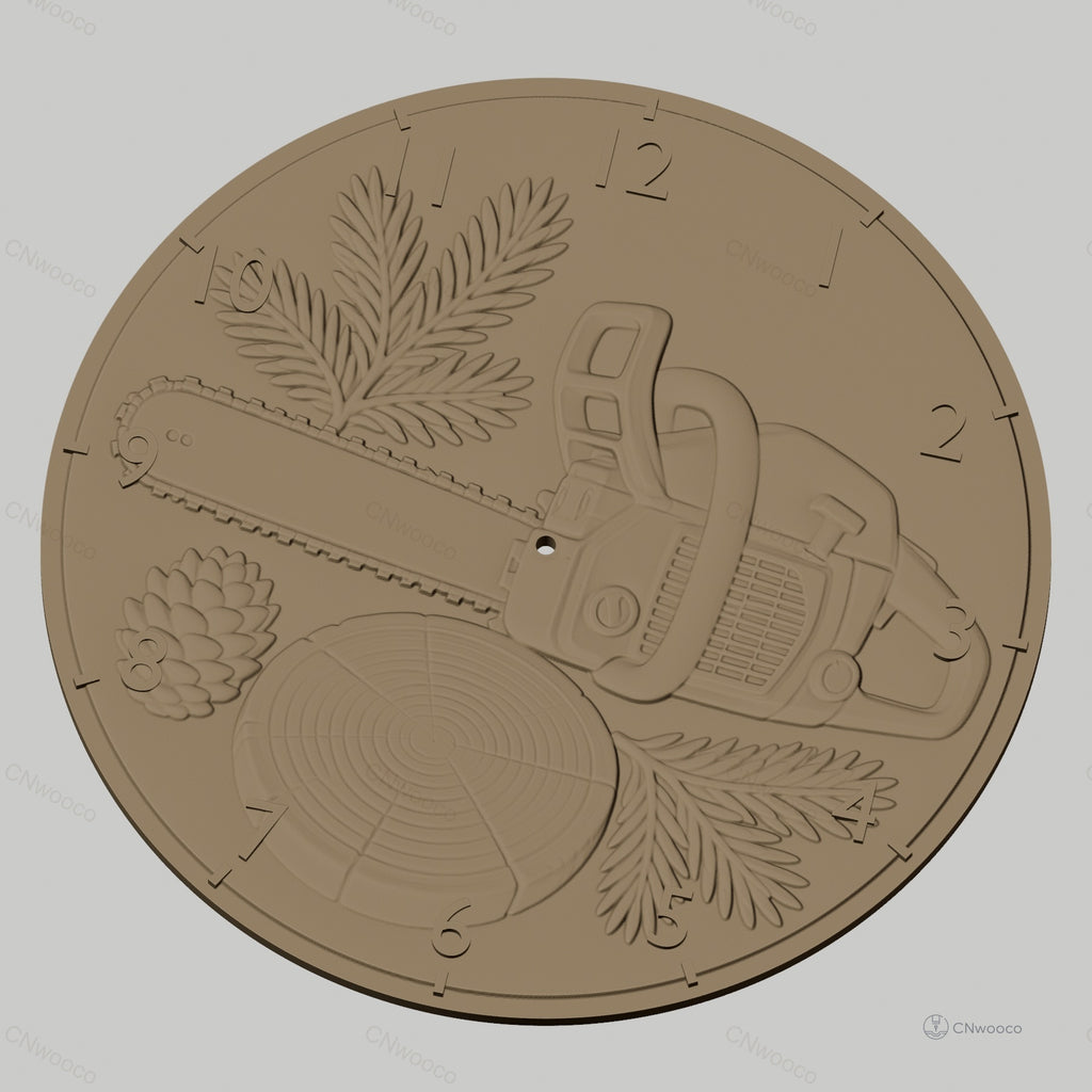 Fichier CNC & impression 3D horloge murale tronçonneuse scierie relief STL