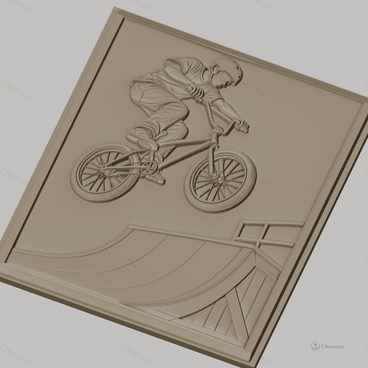 Fichier CNC & impression 3D BMX freestyle, cavalier avec casque, rampe de skate, haute qualité relief STL