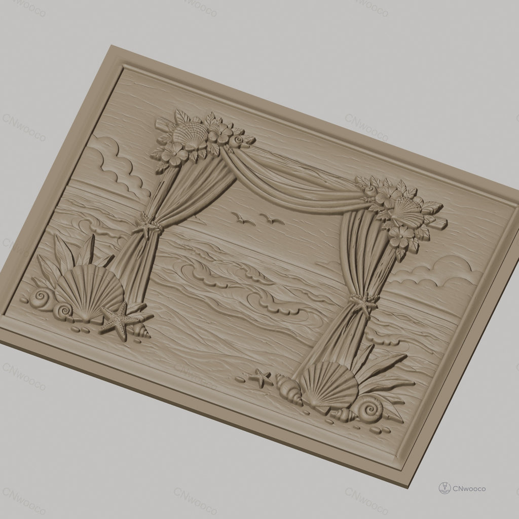 Fichier CNC & impression 3D scène plage, rideaux, coquillages, vague haute qualité relief STL