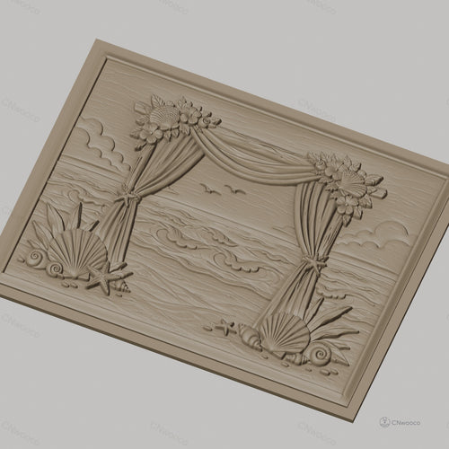 Fichier CNC & impression 3D scène plage, rideaux, coquillages, vague haute qualité relief STL