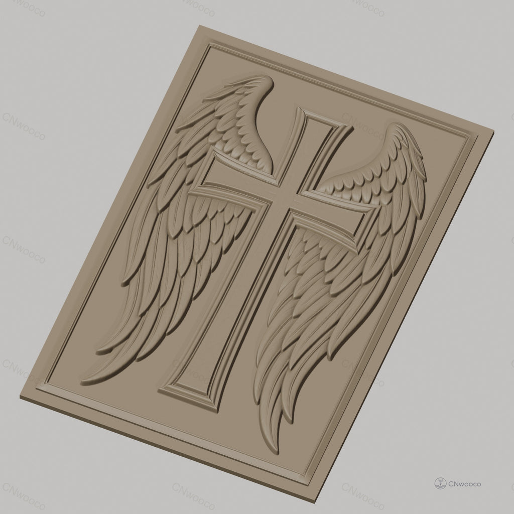 Fichier CNC & impression 3D Croix avec ailes d'ange, haute qualité relief STL