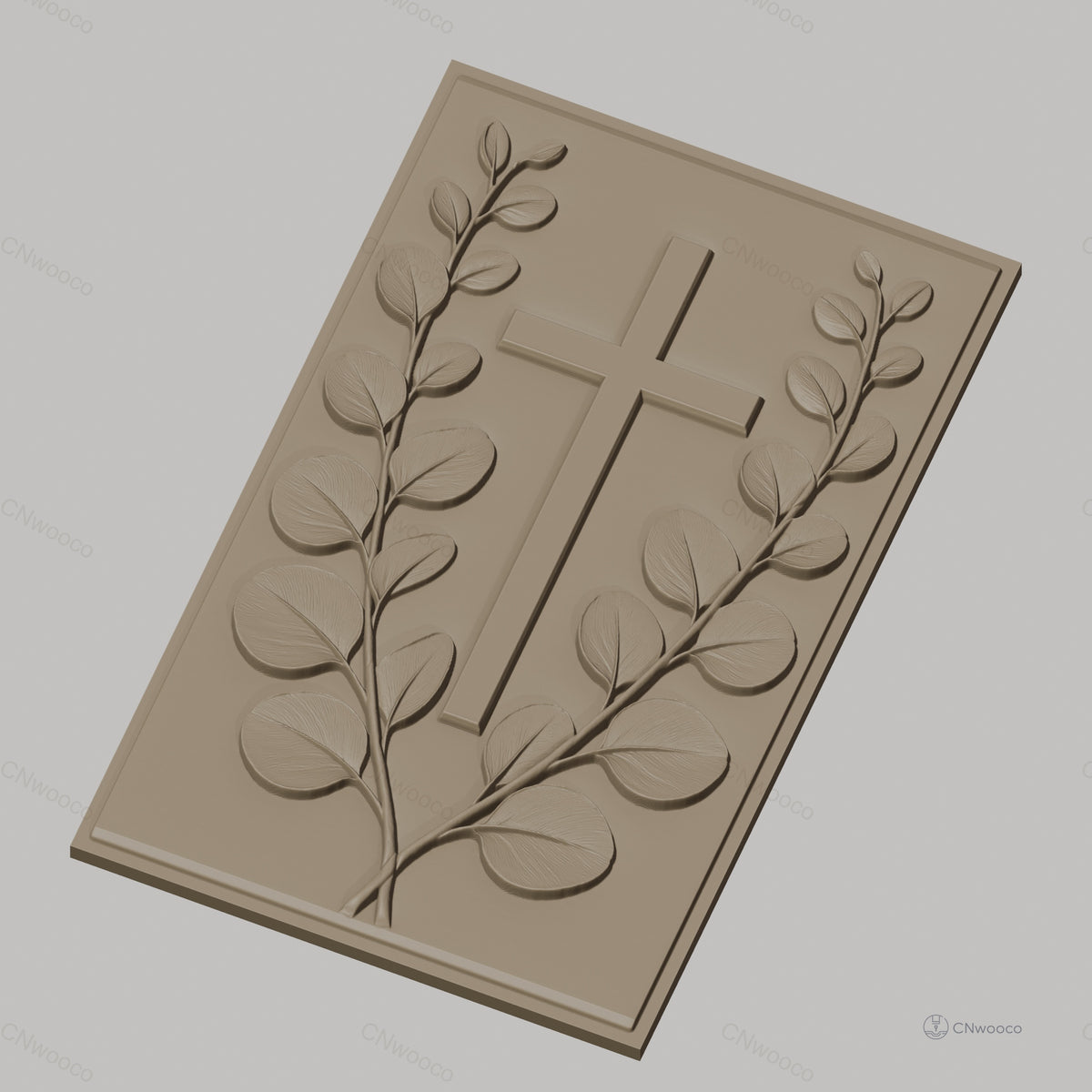 Fichier CNC & impression 3D Croix chrétienne et feuilles, haute qualité relief STL