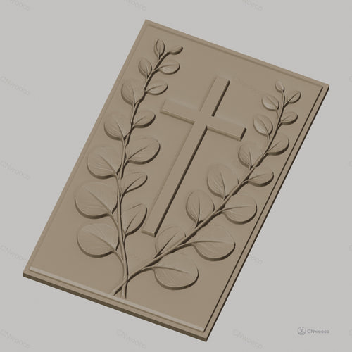 Fichier CNC & impression 3D Croix chrétienne et feuilles, haute qualité relief STL