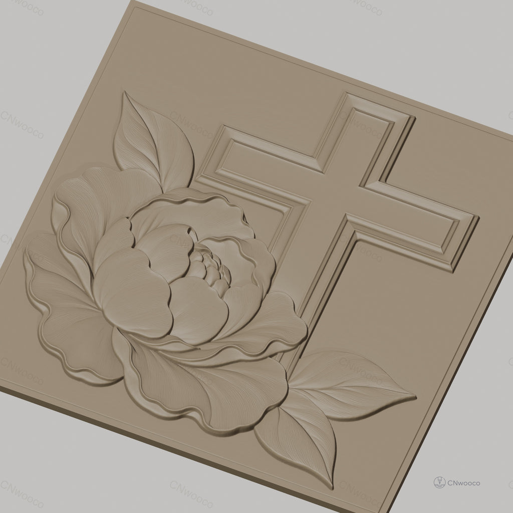 Fichier CNC & impression 3D fleur et croix chrétienne, relief délicat haute qualité relief STL