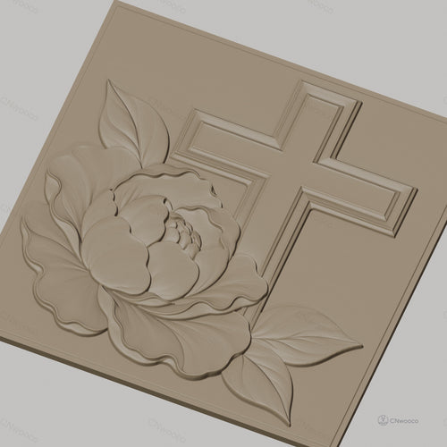 Fichier CNC & impression 3D fleur et croix chrétienne, relief délicat haute qualité relief STL