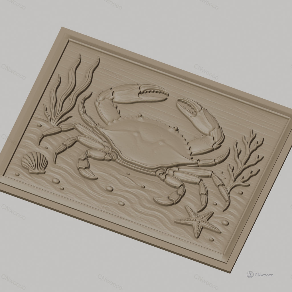 Fichier CNC & impression 3D crabe marin, étoile de mer, coquillage et algues, haute qualité relief STL