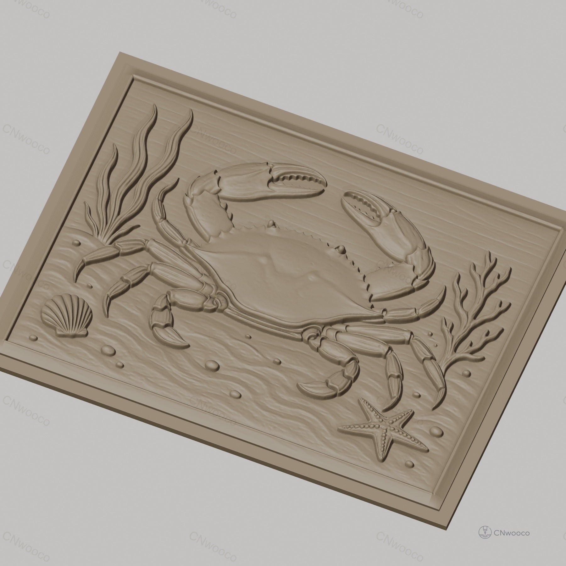 Fichier CNC & impression 3D crabe marin, étoile de mer, coquillage et algues, haute qualité relief STL