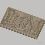 Fichier CNC & impression 3D cloître ancien, fontaine centrale et archades gothiques, haute qualité relief STL