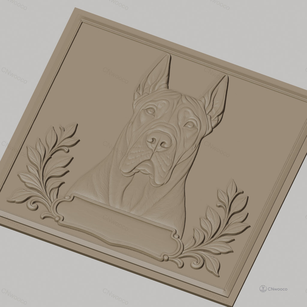 Fichier CNC & impression 3D chien dogue allemand portrait relief feuilles haute qualité relief STL