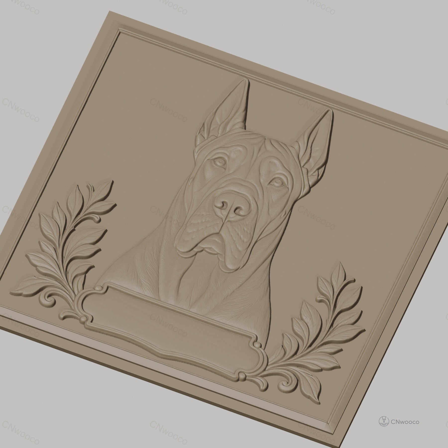 Fichier CNC & impression 3D chien dogue allemand portrait relief feuilles haute qualité relief STL