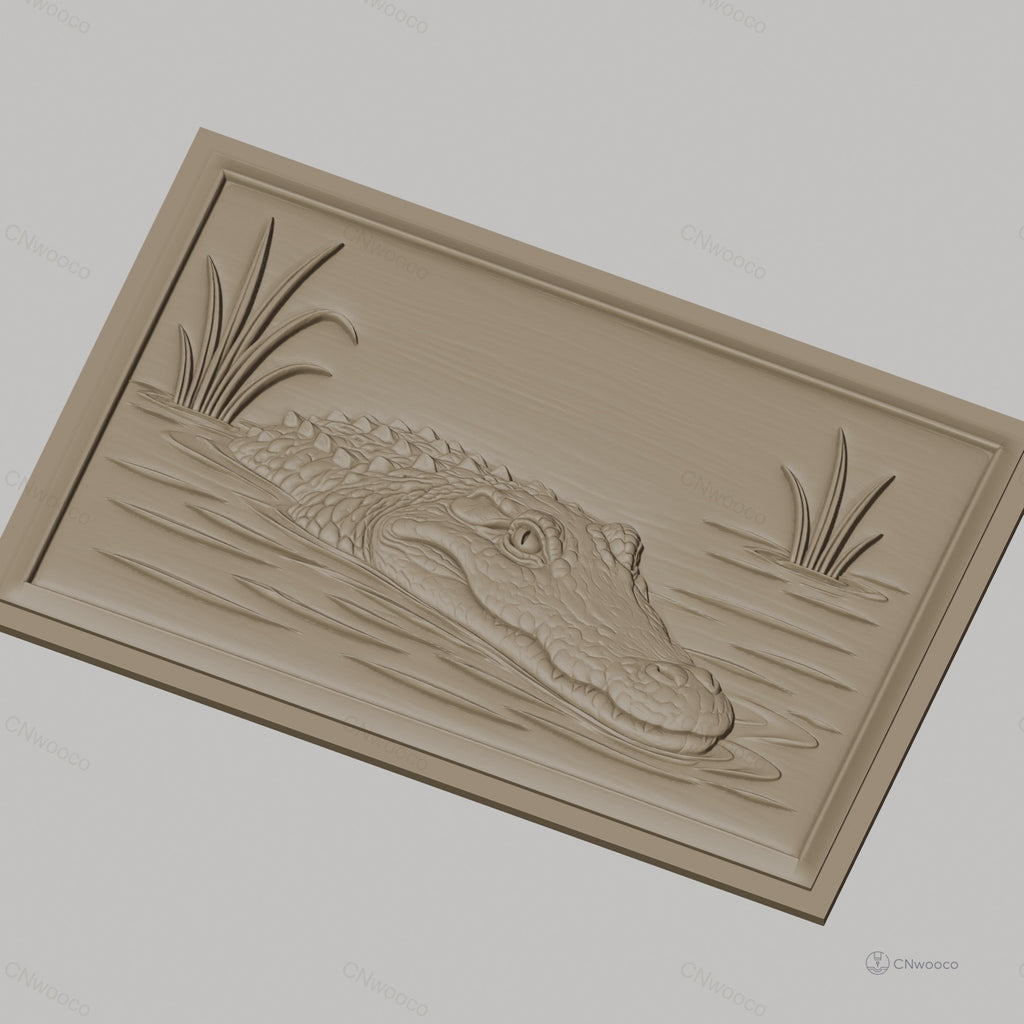 Fichier CNC & impression 3D alligator dans l'eau avec végétation, haute qualité relief STL