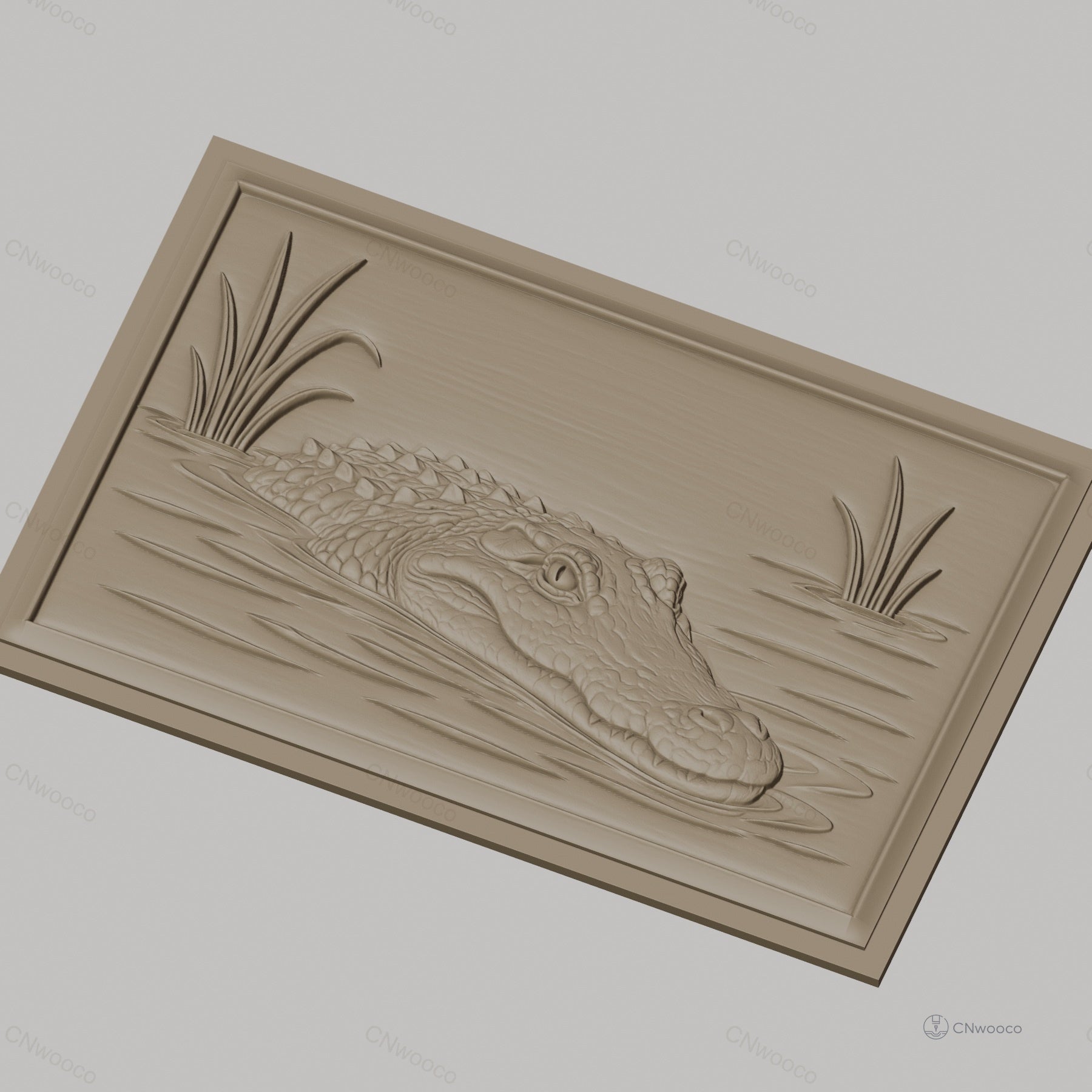 Fichier CNC & impression 3D alligator dans l'eau avec végétation, haute qualité relief STL