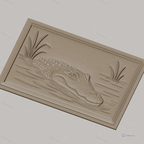 Fichier CNC & impression 3D alligator dans l'eau avec végétation, haute qualité relief STL