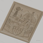Fichier CNC & impression 3D ferme américaine, tracteur, grange, moulin à vent, drapeaux USA, haute qualité relief STL