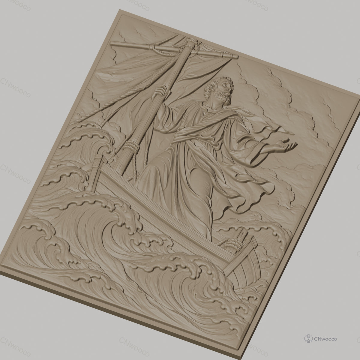 Fichier CNC & impression 3D Jésus marchant sur l'eau, bateau et vagues détaillés, haute qualité relief STL