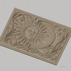 Fichier CNC & impression 3D Soleil et Lune avec étoiles et volutes, haute qualité relief STL