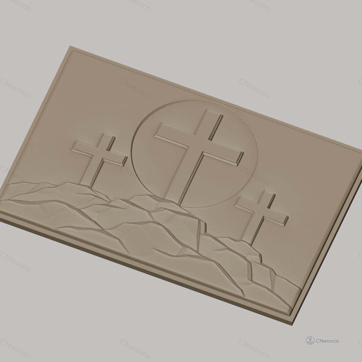 Fichier CNC & impression 3D thème religieux, trois croix sur monts, haute qualité relief STL